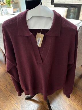 Wilfred Clara Polo spiced burgundy V-Neck Polo Sweater new with tags